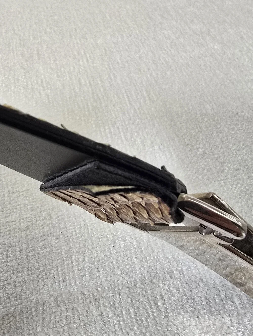 Women's Gucci Python Leather Belt in Tan and Brown with Silver Buckle Sz 28.5